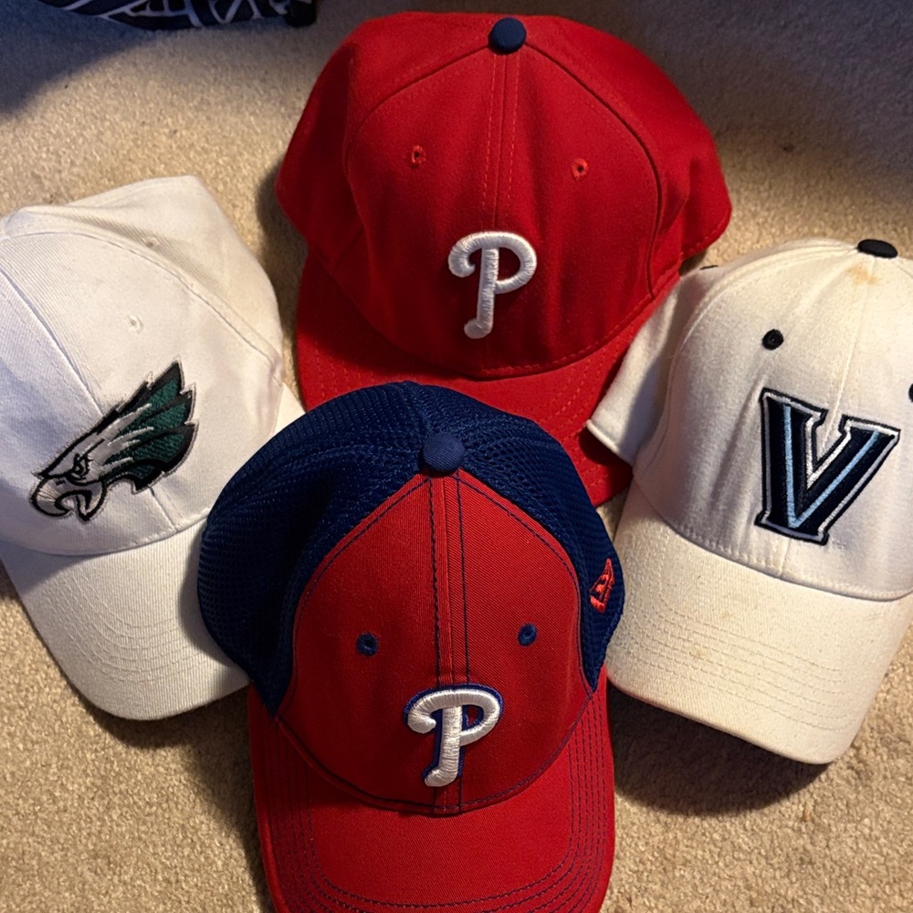 Kids Red and Blue Phillies Baseball cap. 3Adult Villanova, Eagles, Phillies caps